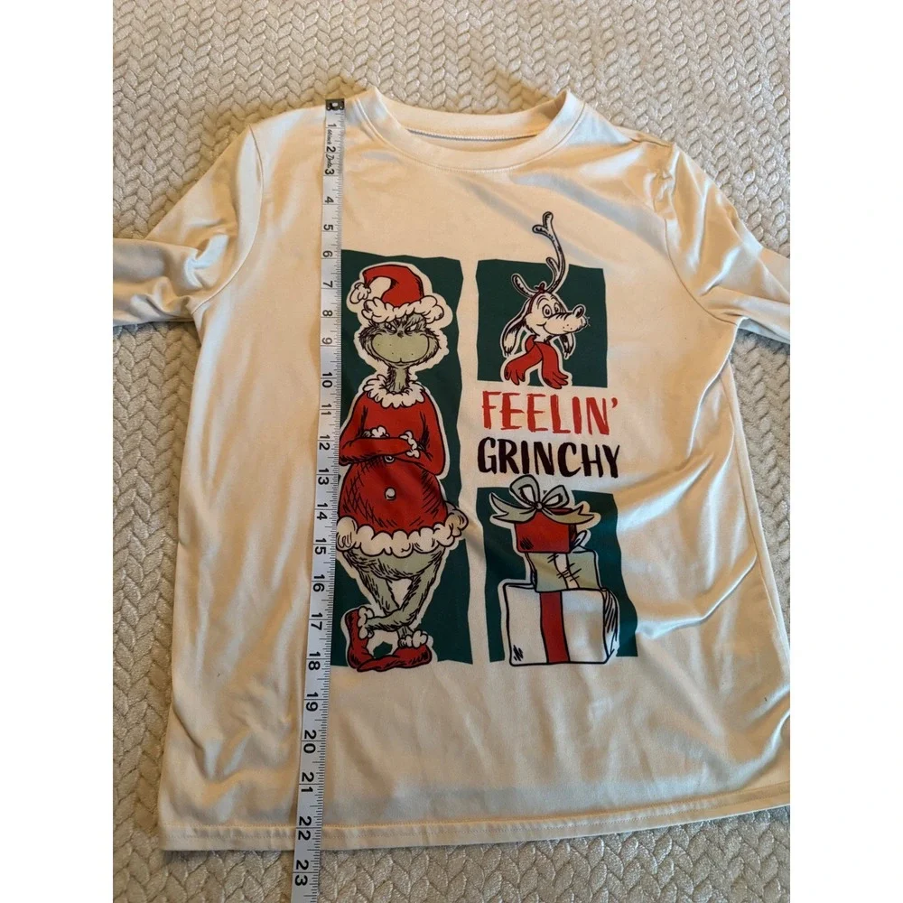 Dr. Seuss The Grinch Kids Feelin Grinchy Long Sleeve Pajama Top Cream L 10/12